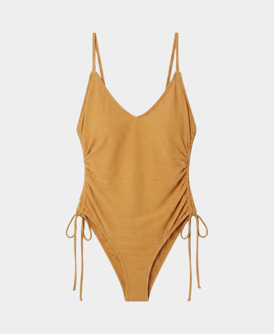 
One-Piece Swimsuit w/ Ruched Sides in CAMEL view 2