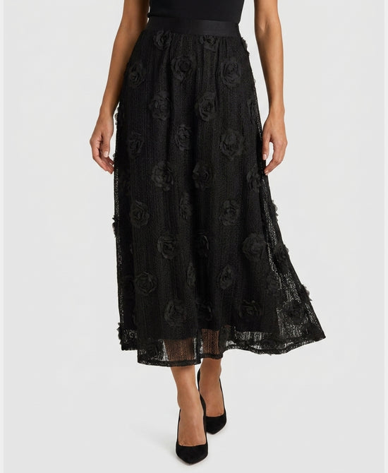
Textured Midi Skirt w/ Flowers in BLACK view 1