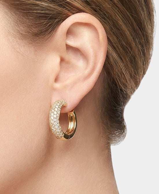 
Cubic Zirconia Thick Hoop Earrings in GOLD view 1