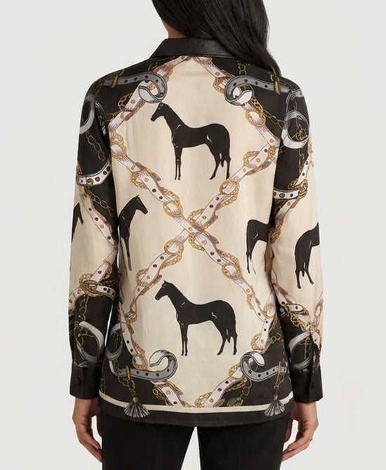 
Equestrian Print Blouse in IVORY/BLACK view 2