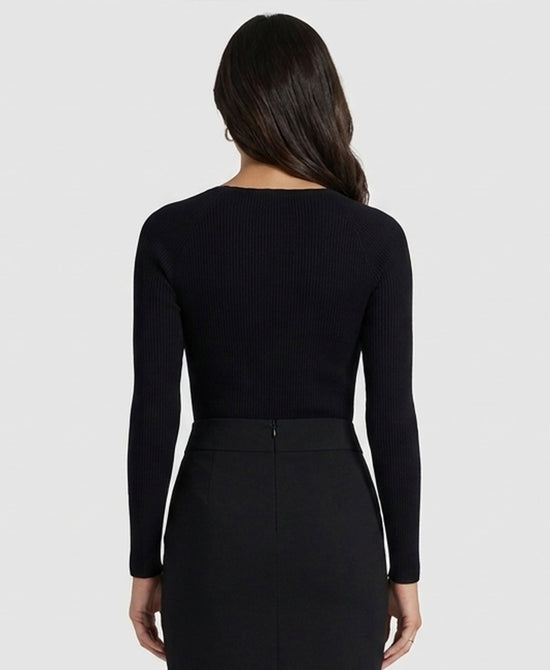 
Knit Top w/ Rhinestone Lace Up in BLACK view 2