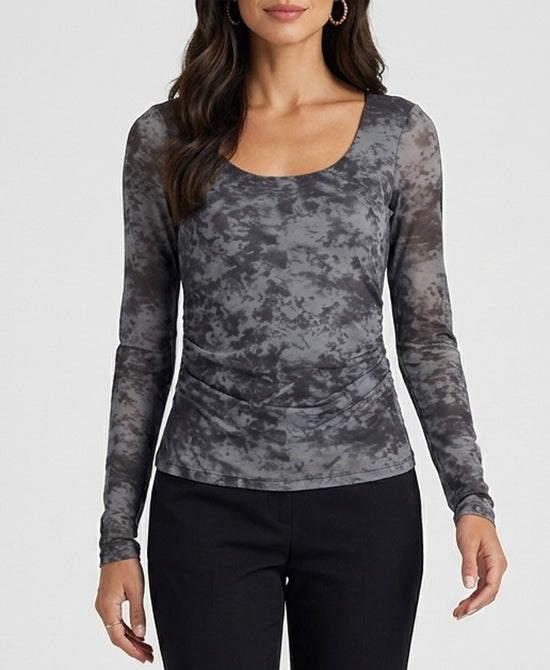 
Print Mesh Top w/ Ruched Sides in GREY view 1