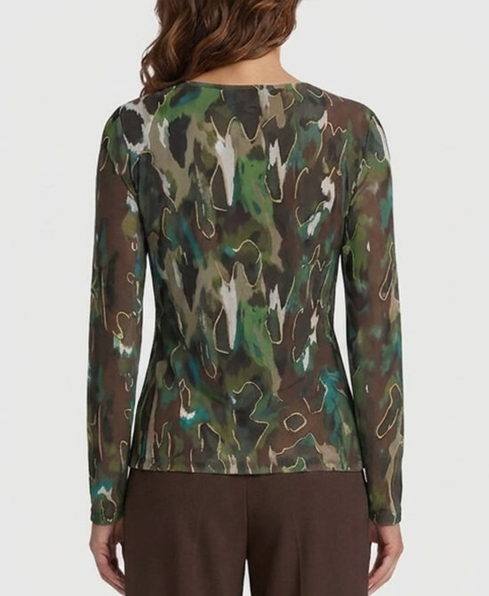 
Animal Print Mesh Blouse w/ Crystals in GREEN MULTI view 2