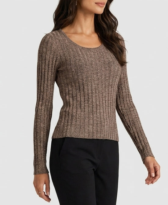 
Ribbed Knit Top in MARLED BROWN view 1