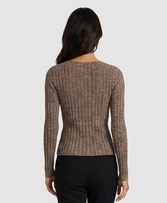 
Ribbed Knit Top in MARLED BROWN view 2