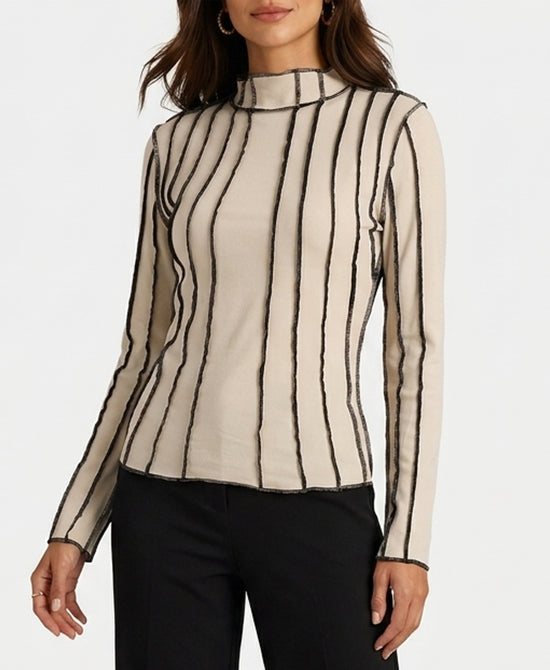 
Contrast Seam Mock Neck Top in IVORY/BLACK view 1