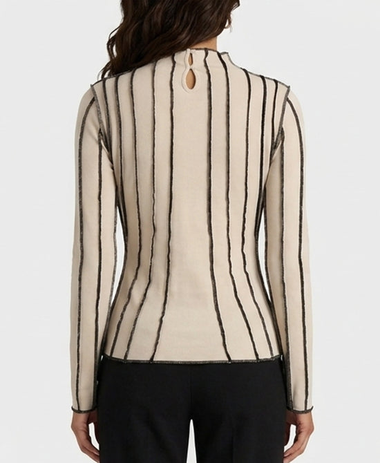 
Contrast Seam Mock Neck Top in IVORY/BLACK view 2