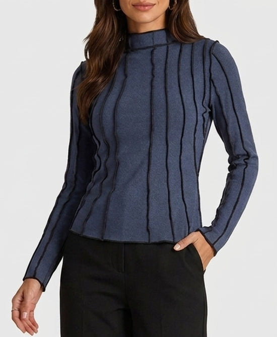 
Contrast Seam Mock Neck Top in BLUE/BLACK view 1