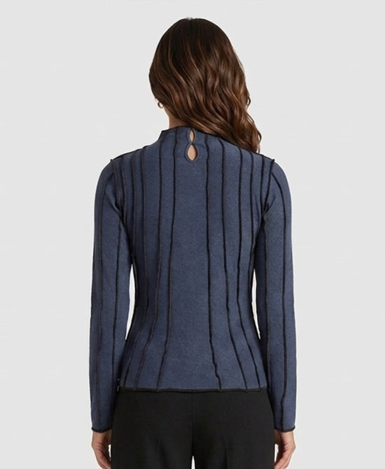 
Contrast Seam Mock Neck Top in BLUE/BLACK view 2