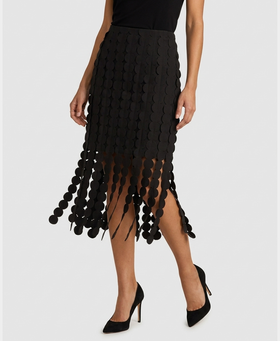 
Circle Fringe Midi Skirt in BLACK view 1