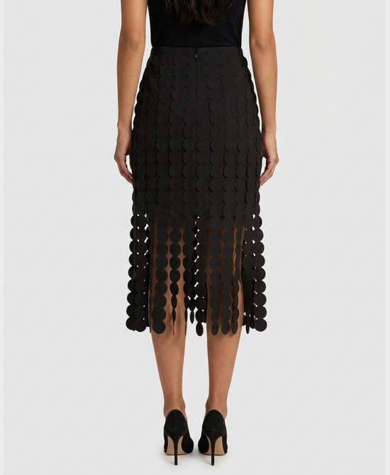 
Circle Fringe Midi Skirt in BLACK view 2