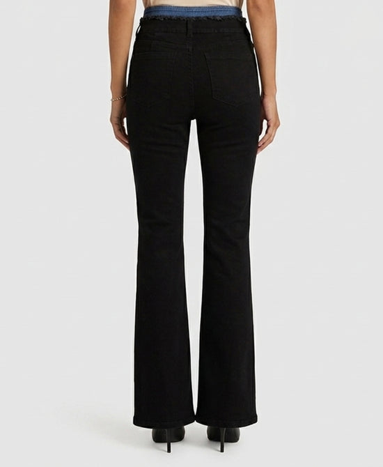 
Double Waist Band Jeans w/ Jeweled Buttons in BLACK view 2