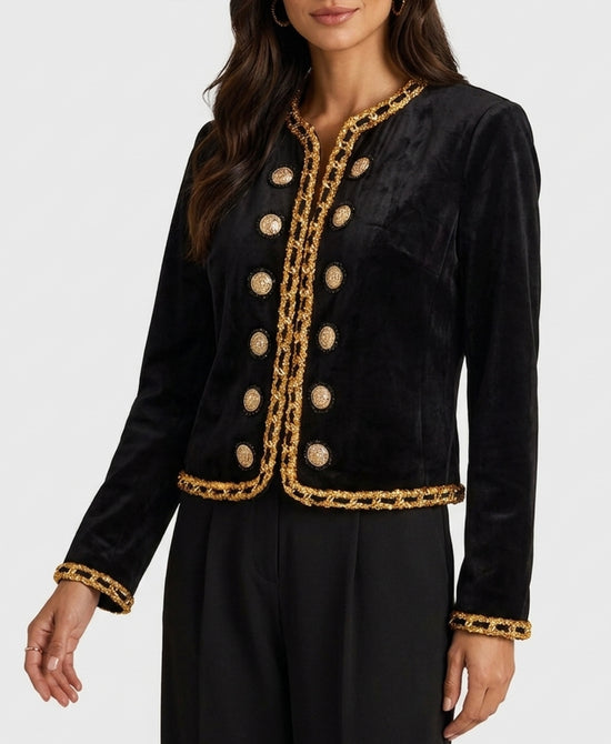 
Velvet Jacket w/ Gold Sequin Trim in BLACK/GOLD view 1