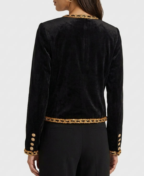 
Velvet Jacket w/ Gold Sequin Trim in BLACK/GOLD view 2