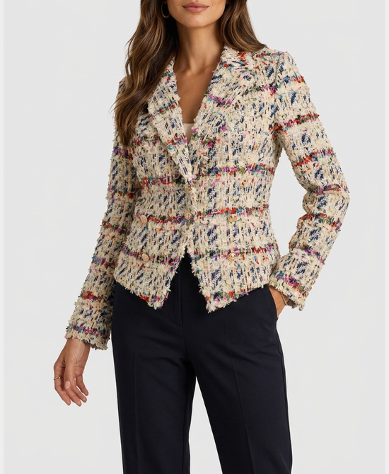
Tweed Fringe Blazer in IVORY MULTI view 1