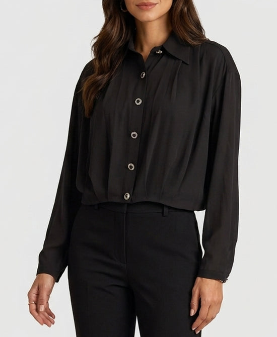 
Chiffon Blouse w/ Jeweled Buttons in BLACK view 1