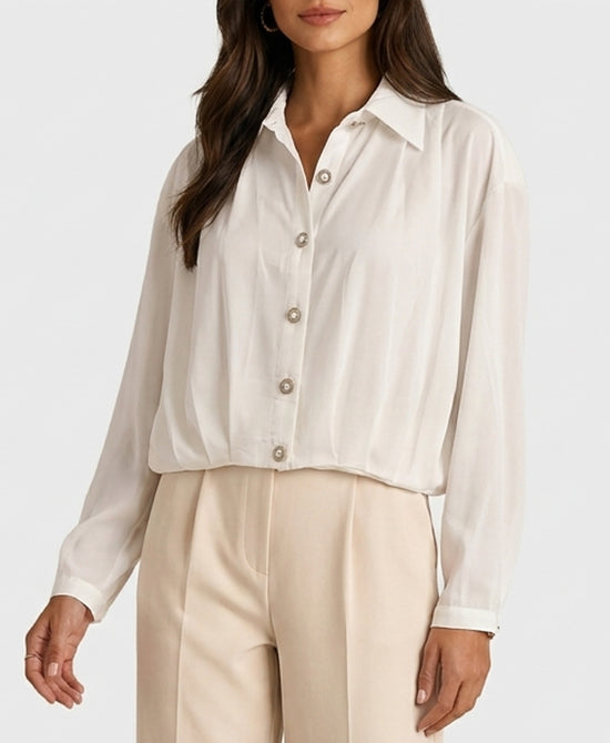 
Chiffon Blouse w/ Jeweled Buttons in WHITE view 1