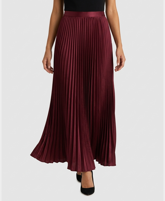 
Pleated Maxi Skirt in BURGUNDY view 1