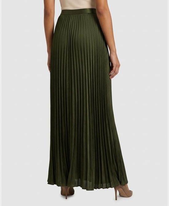 
Pleated Maxi Skirt in OLIVE view 2