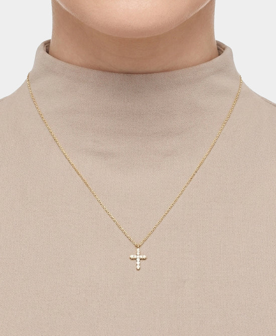 
Sterling Silver Small Cross Pendant Necklace in GOLD view 1