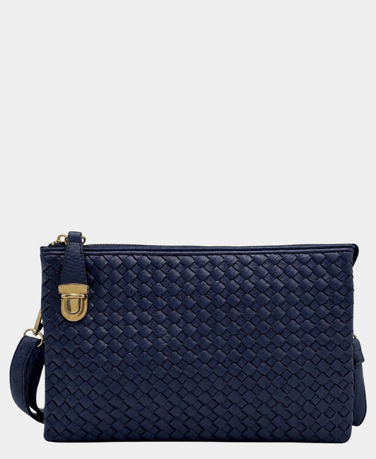 
Faux Leather Woven Crossbody Bag in NAVY view 1