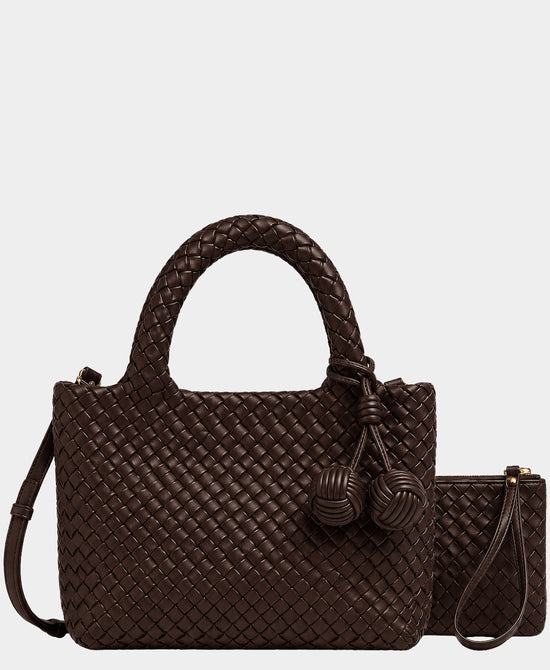 
2in1 Woven Medium Crossbody Bag w/ Tassel in COFFEE view 2