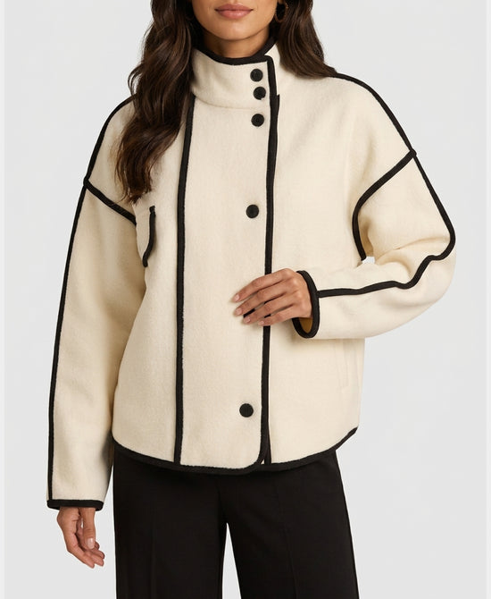 
Sweater Jacket w/ Contrast Piping in IVORY/BLACK view 1