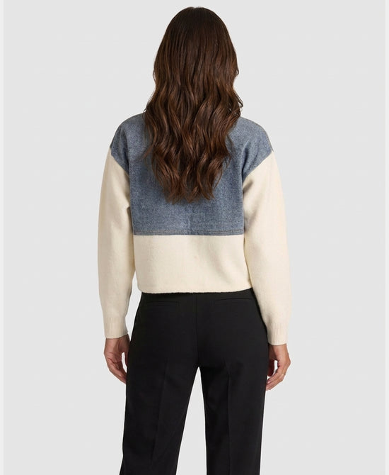 
Sweater Jacket w/ Denim in IVORY/DENIM view 2