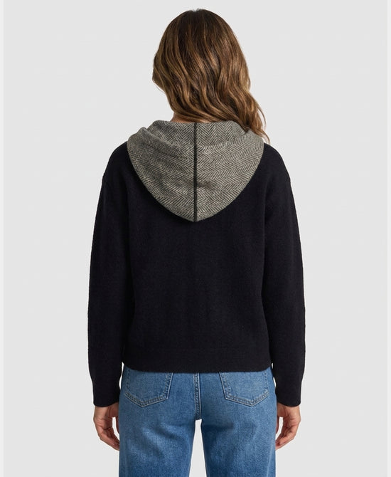 
Sweater Jacket w/ Herringbone Hood in BLACK view 2