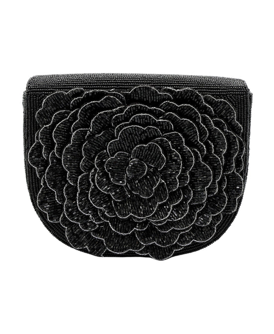 
Beaded Flower Clutch Bag in BLACK view 1