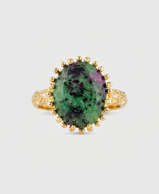 
Natural Stone Oval Ring in GREEN/GOLD view 2