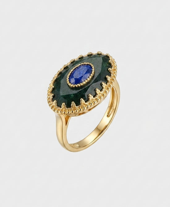 
Natural Stone "Evil Eye" Ring in GREEN/GOLD/BLUE view 2