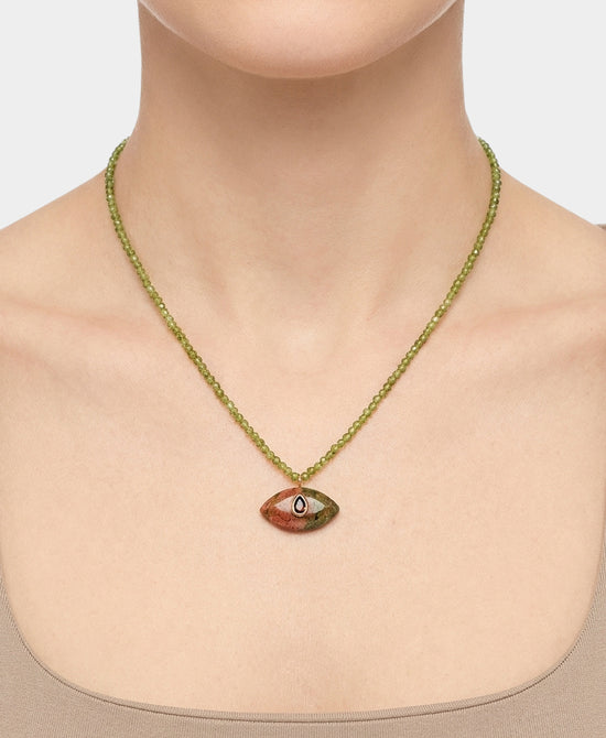 
Natural Stone Beaded Pendant Necklace in GREEN MULTI view 1