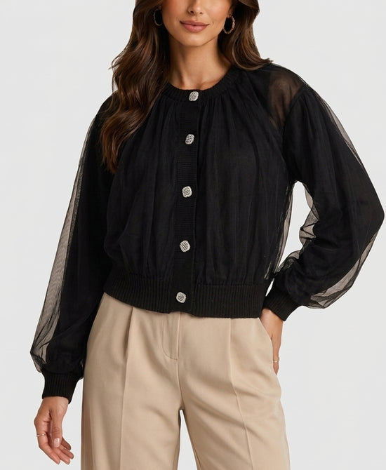 
Cardigan w/ Tulle in BLACK view 1