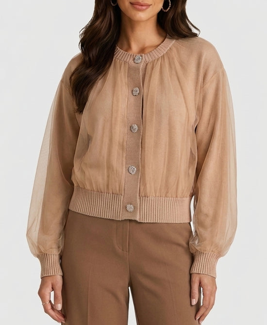 
Cardigan w/ Tulle in BEIGE view 1