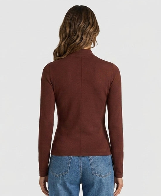 
Knit Top w/ Gold Hardware Accents in BROWN view 2