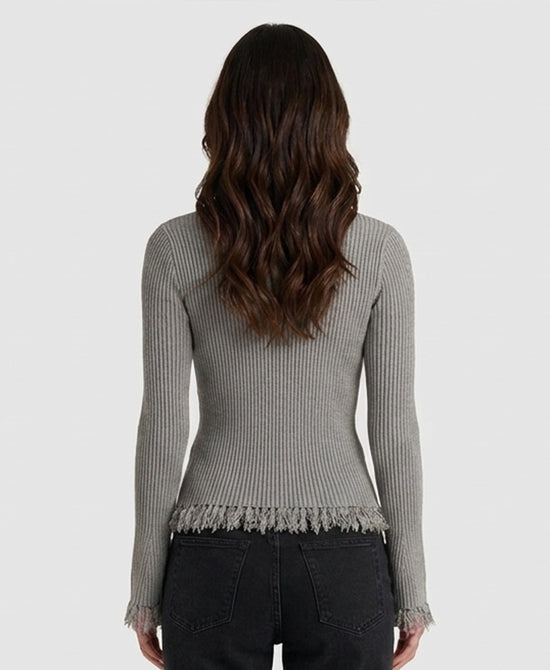 
Knit Ribbed Top w/ Fringe in GREY view 2