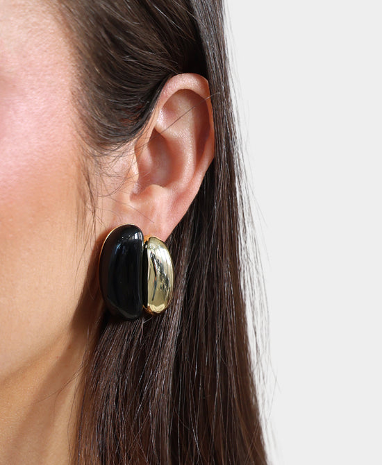 
Two Tone Clip On Earrings in BLACK/GOLD view 1