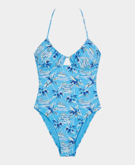 
Tropical Palm One-Piece Swimsuit in BLUE view 1