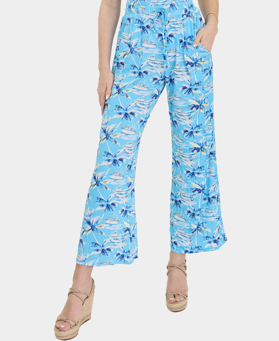 
Tropical Palm Printed Pants in BLUE view 1