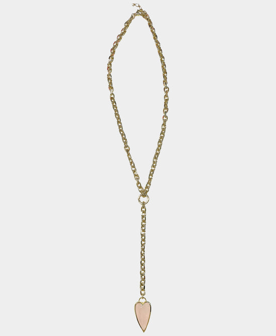 
"Y" Chain Necklace w/ Heart Stone in GOLD/LIGHT PINK view 2