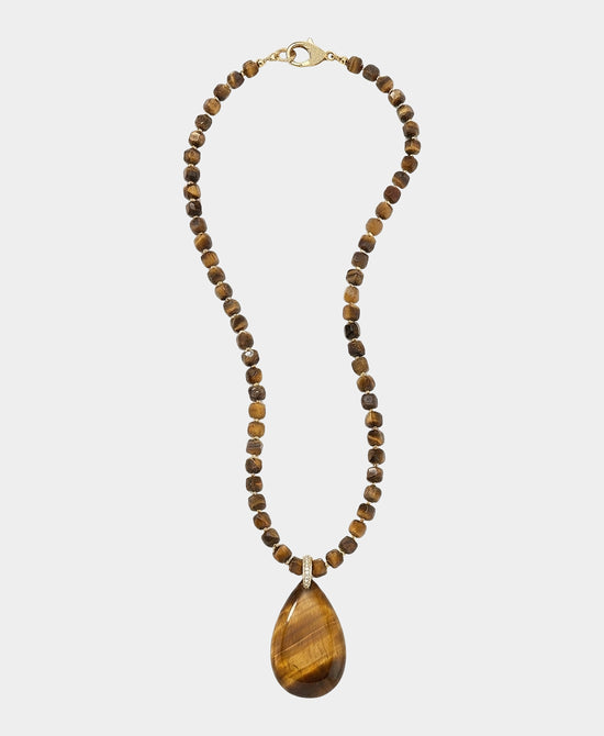 
Tigers Eye Beaded Pendant Necklace in BROWN view 2