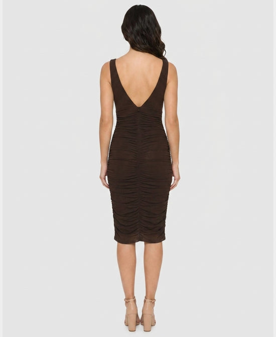
Ruched Mesh Midi Dress in BROWN view 2