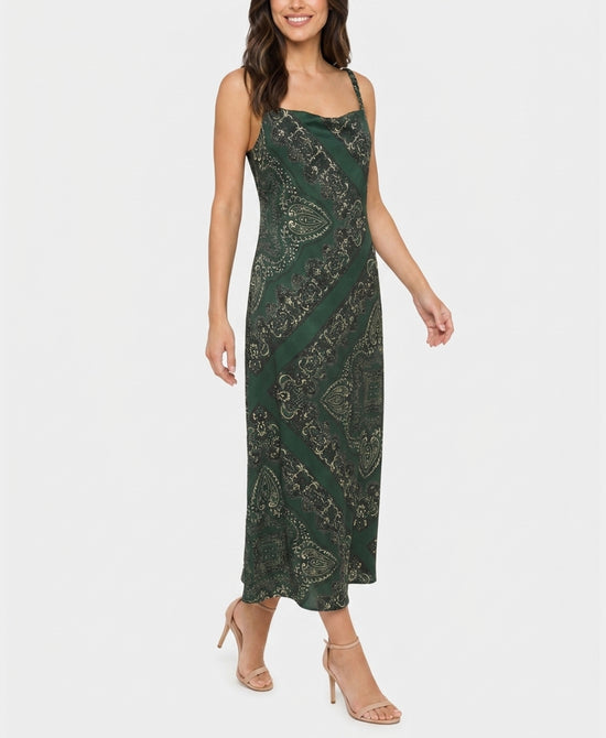 
Printed Satin Midi Dress in GREEN MULTI view 1