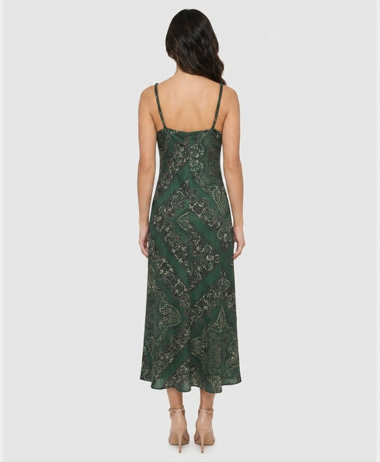 
Printed Satin Midi Dress in GREEN MULTI view 2