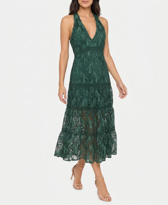 
Crochet Tiered Midi Dress in GREEN view 1