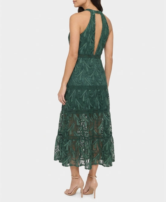 
Crochet Tiered Midi Dress in GREEN view 2