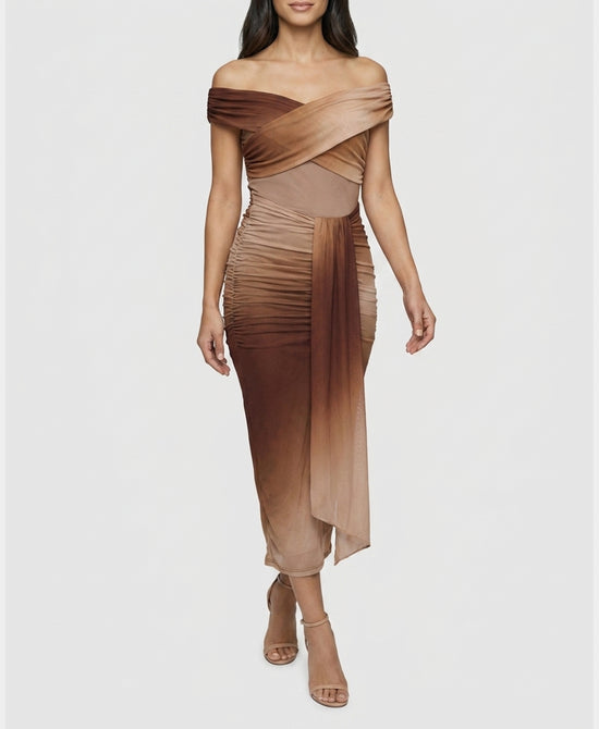 
Mesh Ombre Midi Dress in BROWN MULTI view 1