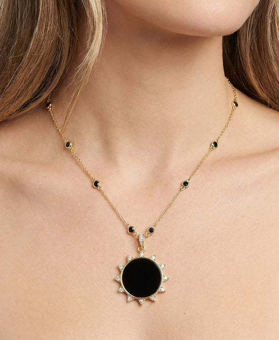 
Cubic Zirconia Sun Pendant Necklace in GOLD/BLACK view 1
