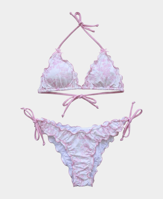 
Printed Bikini w/ Lettuce Edge - 2 Pc Set in WHITE/PINK view 2